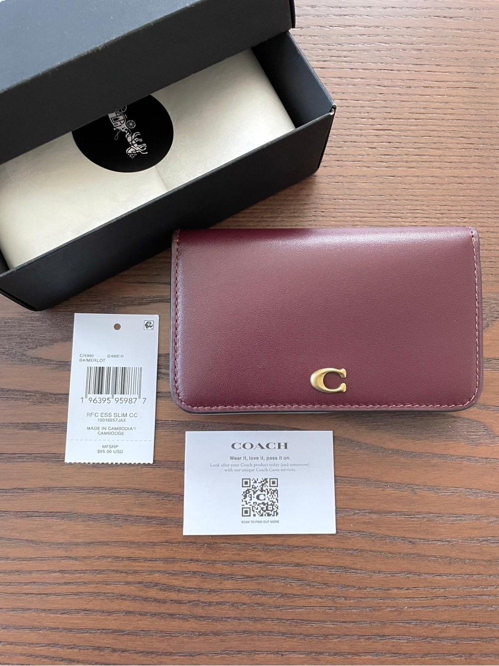 Coach Essential Slim Card Case in Merlot - NWT - Compact Burgundy Wallet CR990 - Picture 5 of 9